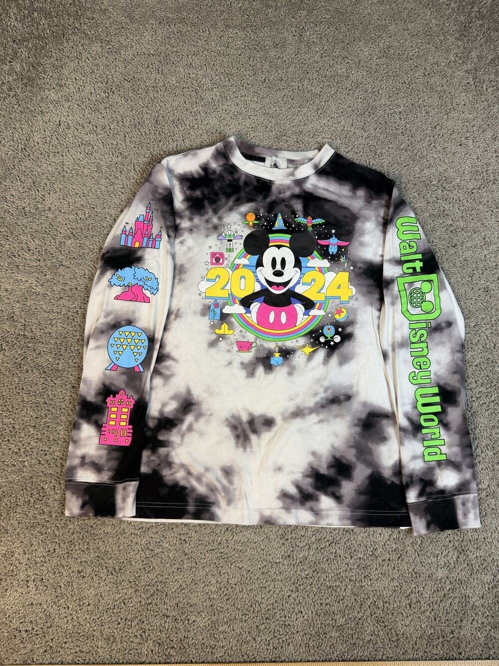 Disney Shirt Mens M Black Mickey 2024 Walt Disney World Tie Dye Crew Neck Cotton